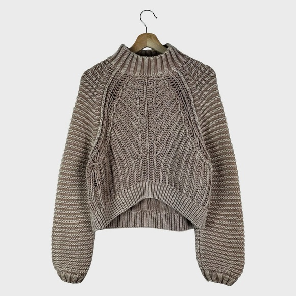 Free People Sweaters - Free People Knit Cropped Taupe Sweater with Ribbed Mock Neck